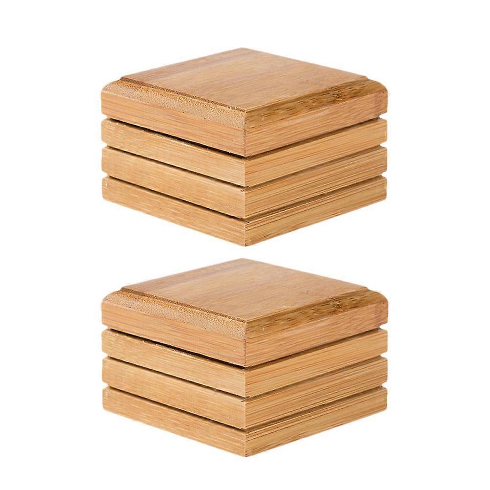 Bamboo Soap Box Drainage Soap Holder Toilet Use Khaki 3.30x2.16in Simple Shape 2Pcs