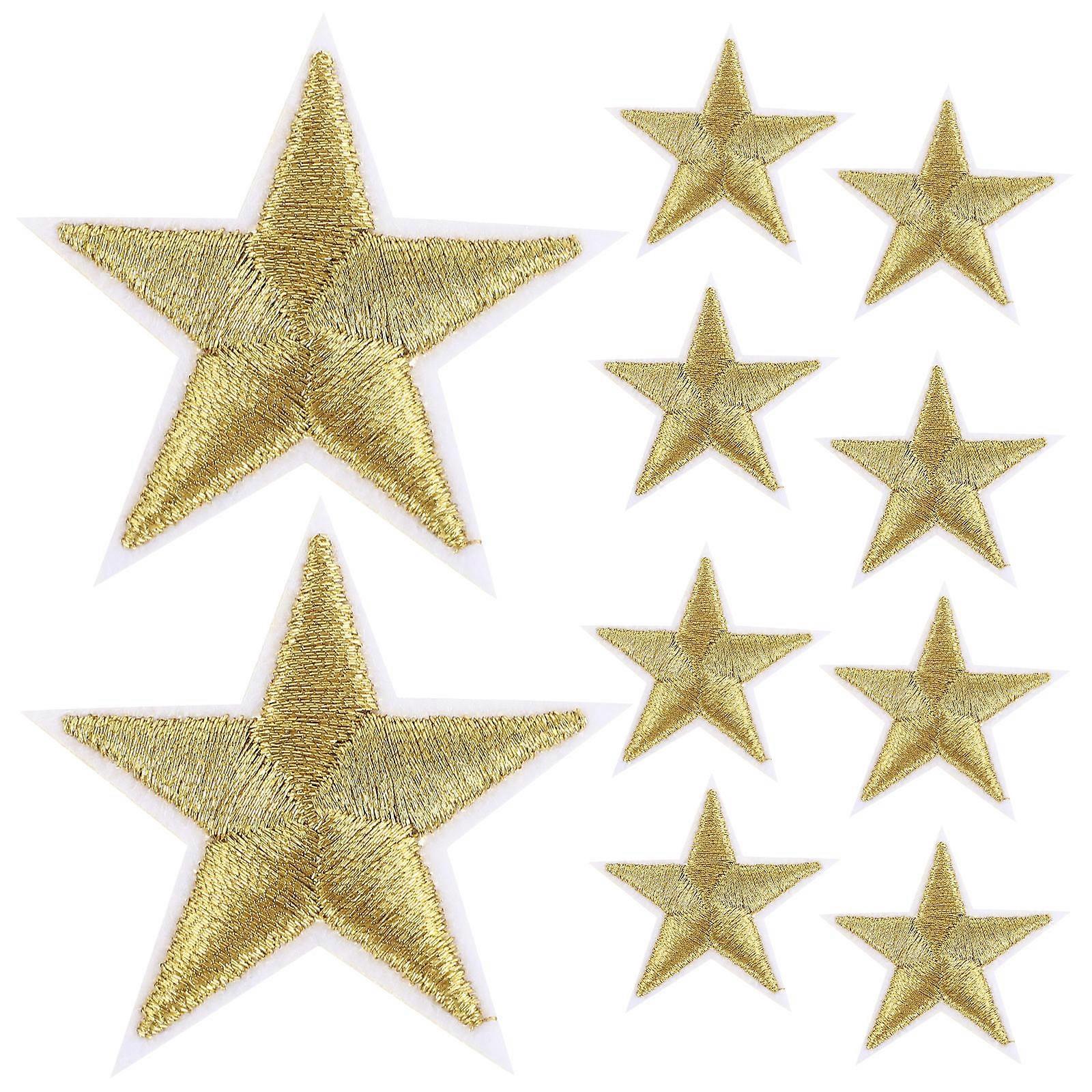 Star Embroidered Patches Five-Pointed Star Cloth Patch For Christmas Thanksgiving Birthday Golden 4.00x4.00cm 10Pcs