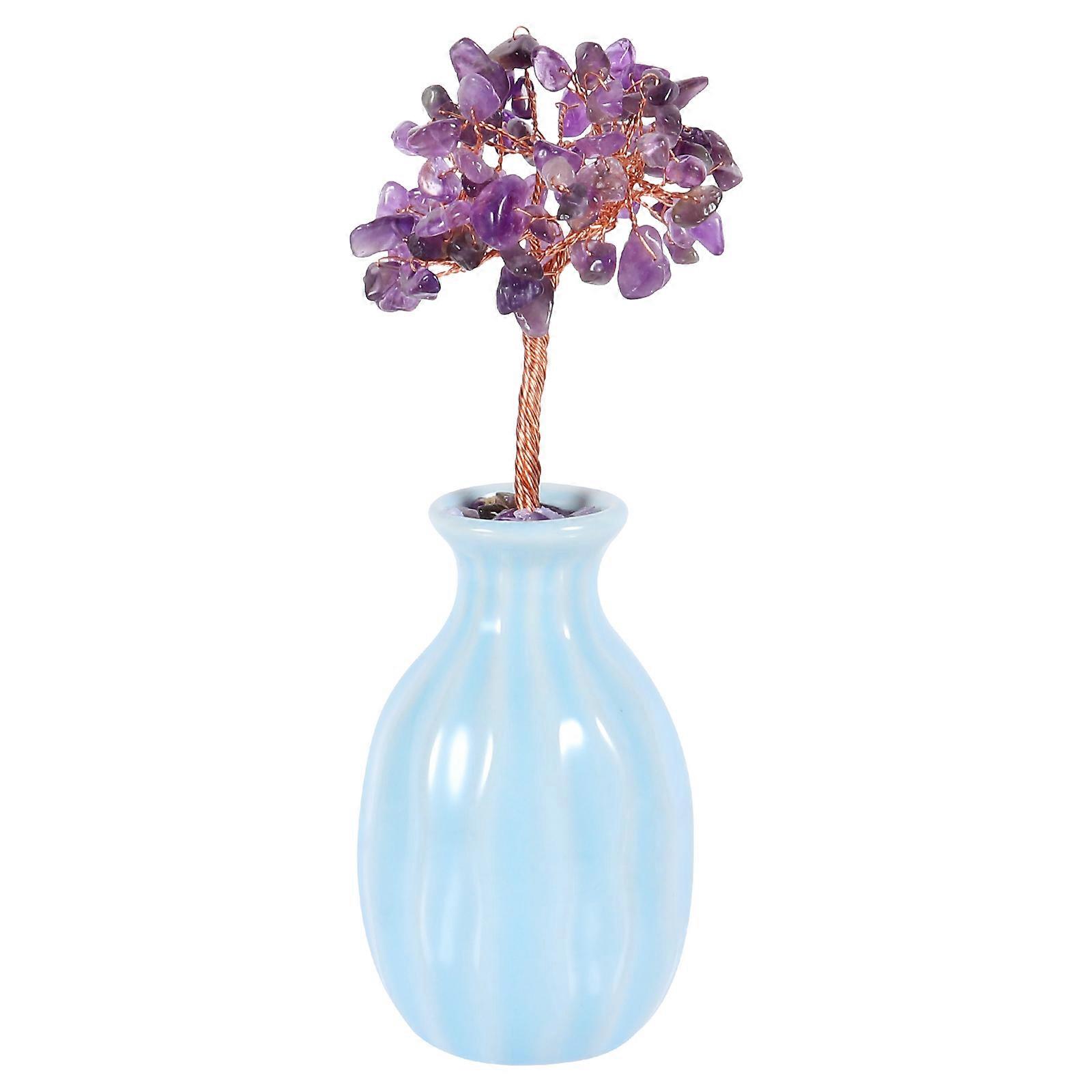 Crystals Decor Crystal Fortune Tree Ornament Feng Shui Design Desktop Ornament Purple 14X4.5X4.5CM Home Decoration 1Pack