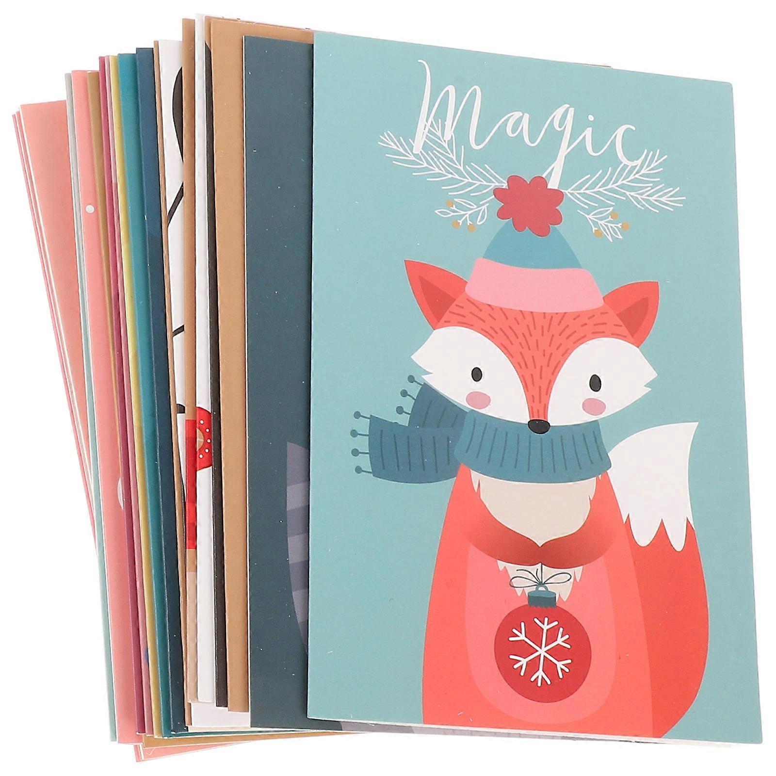 Cartoon Cards For Holiday Gifting Creative Christmas Blessing Cards Express Love Assorted Color 15x10cm 24Pcs