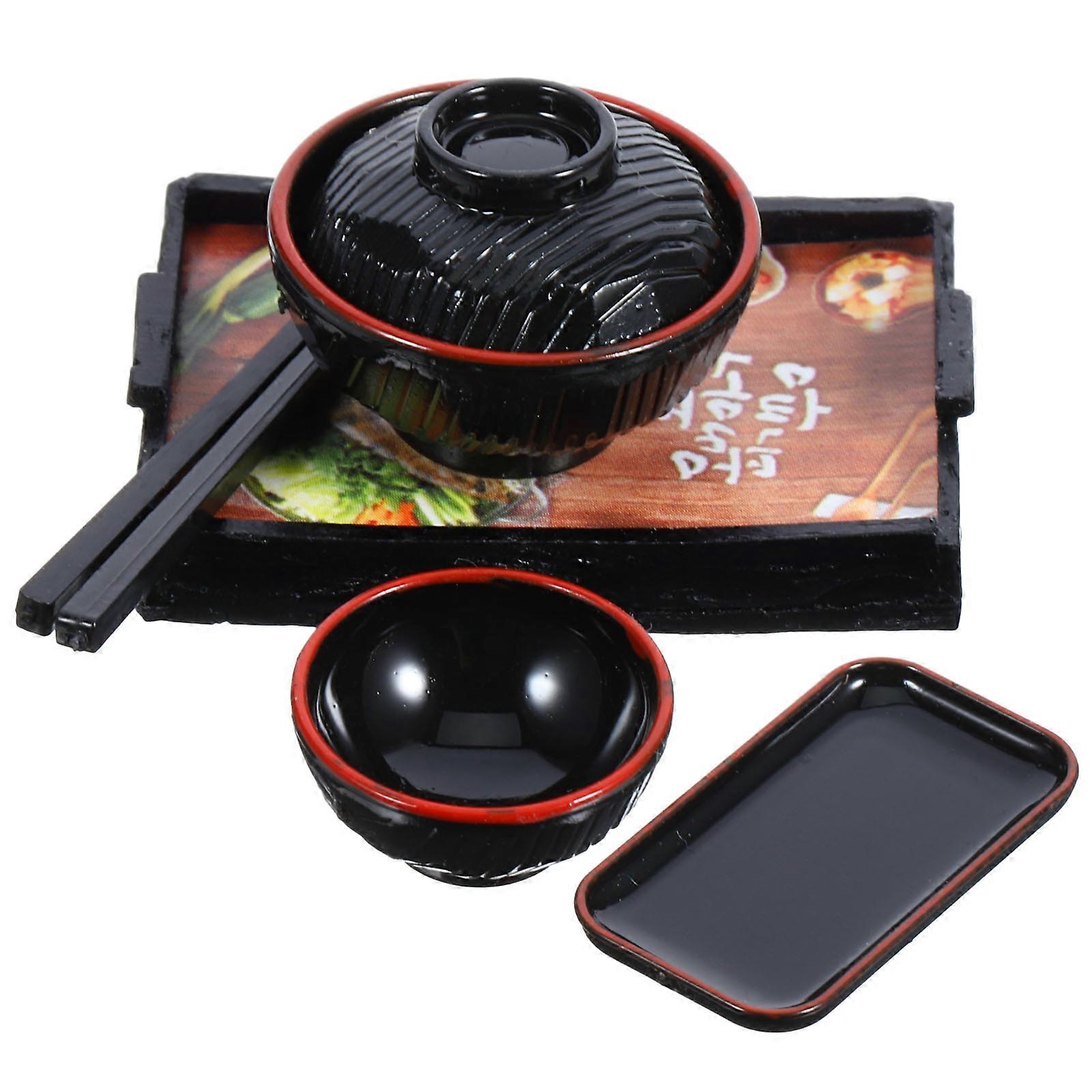 Japanese Style Miniature Dollhouse Tableware Set – Realistic Bowls, Dishes, and Chopsticks for Dollhouse Dining and Pretend Play Decoration