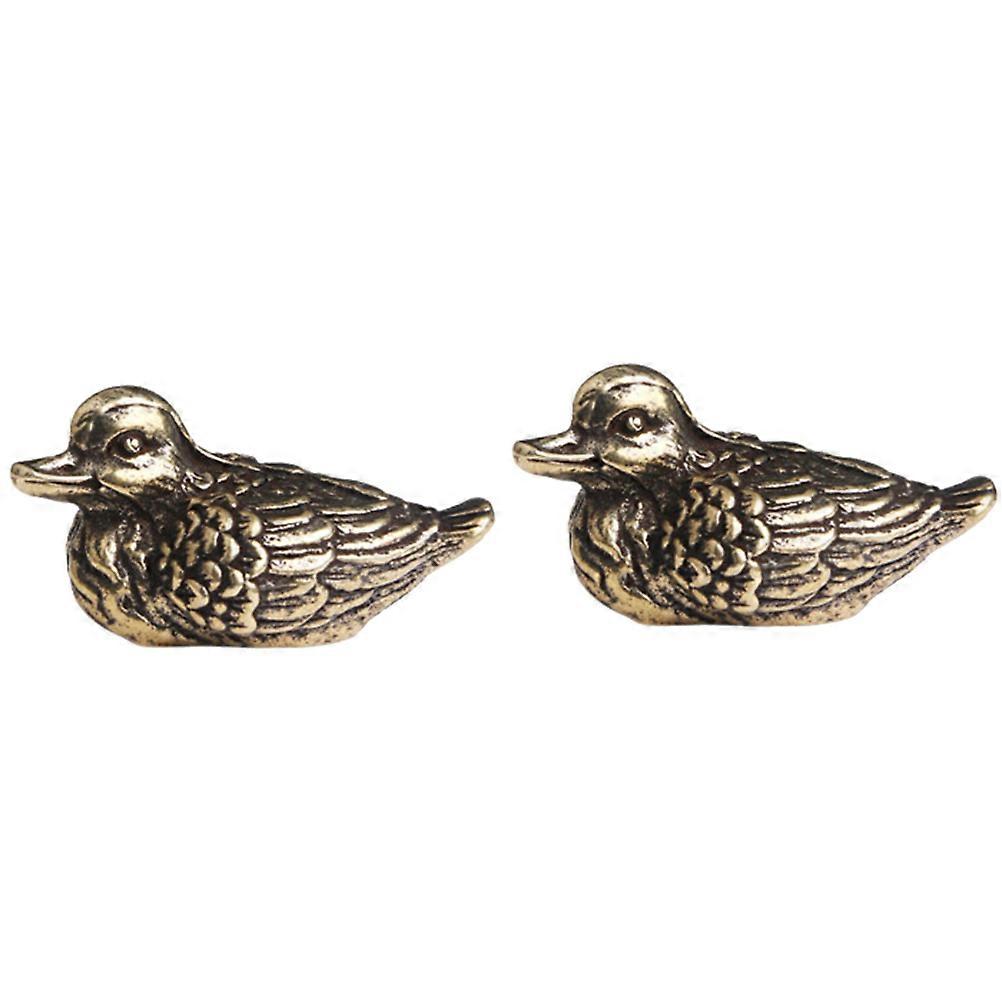 Golden Duck Decorative Statue for Decoration Made of Brass 2 Pcs
