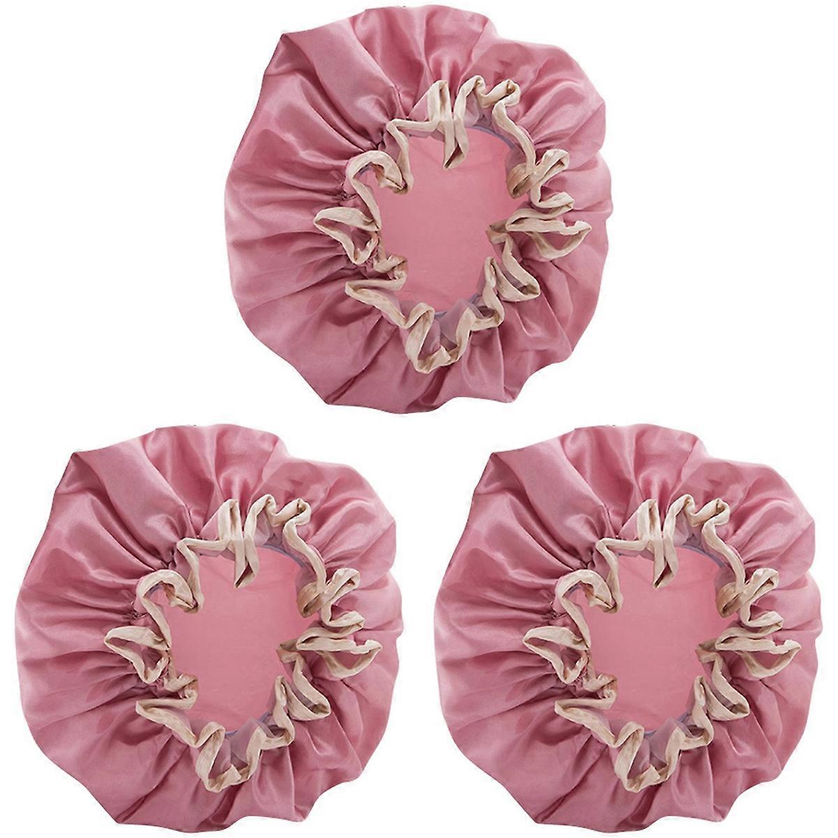 Double-Layer Shower Cap Women's Waterproof Bathing Headgear Pink