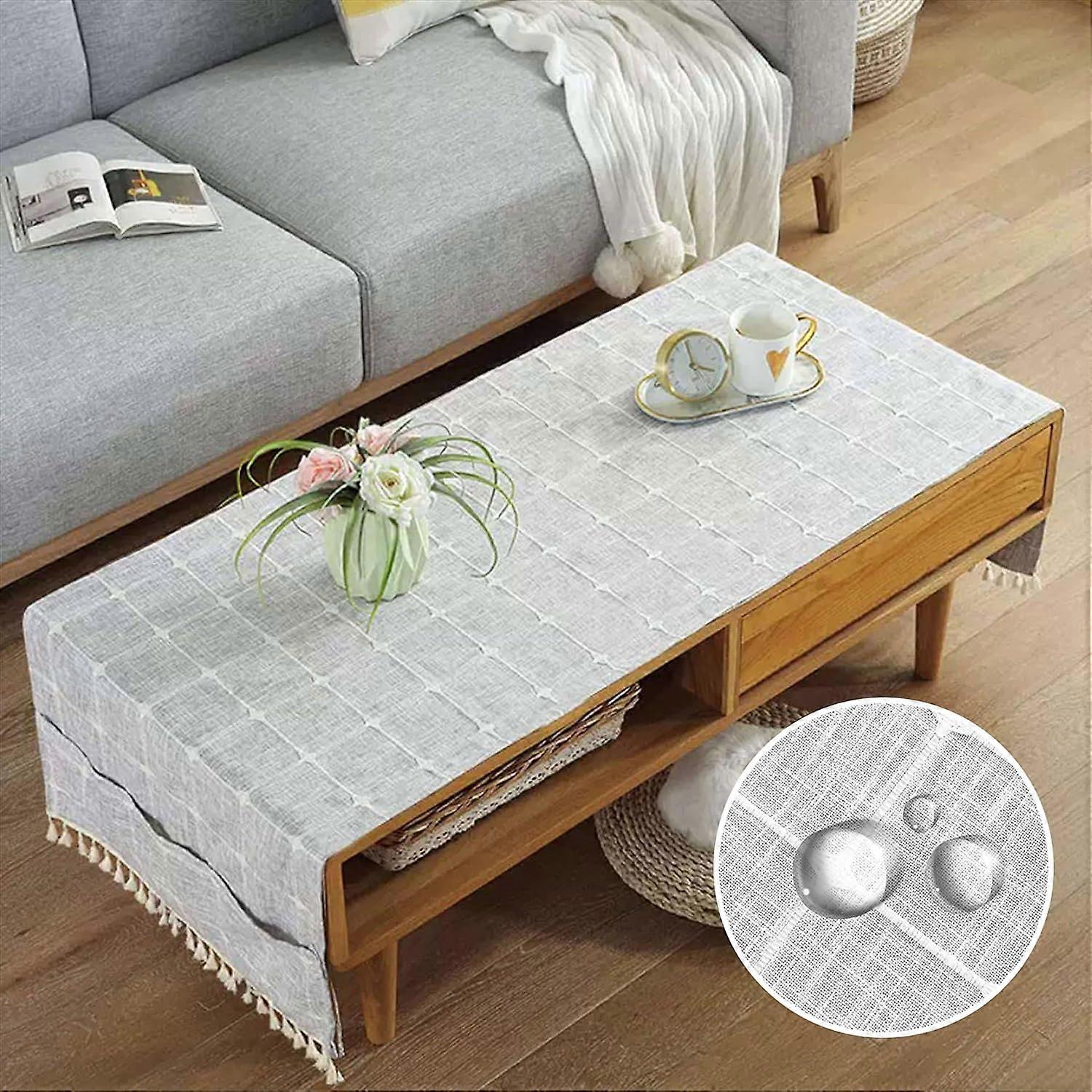 Toalha de Mesa de Linho com Bolsos, Capa de Mesa de Centro Retangular, Caminho de Mesa - 50x145cm Cinza Claro
