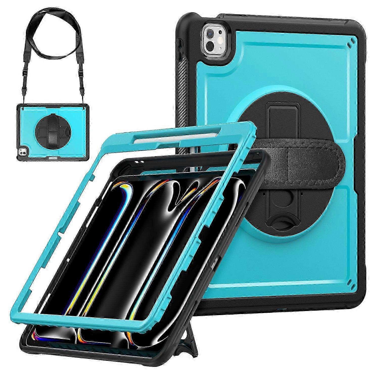 Case Kickstand PC + TPE Tablet Cover with Hand Strap and Shoulder Strap for Compatible Tablet