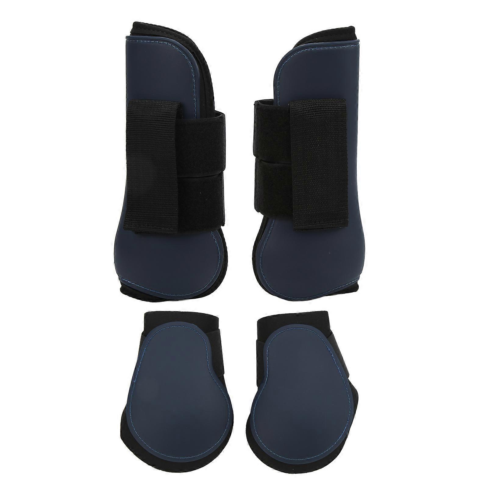 Horse Tendon Boots PU Elastic Shock Absorbing Protective Front Hind Horse Leg Guard for Off Road CompetitionsA Set of Navy Blue L