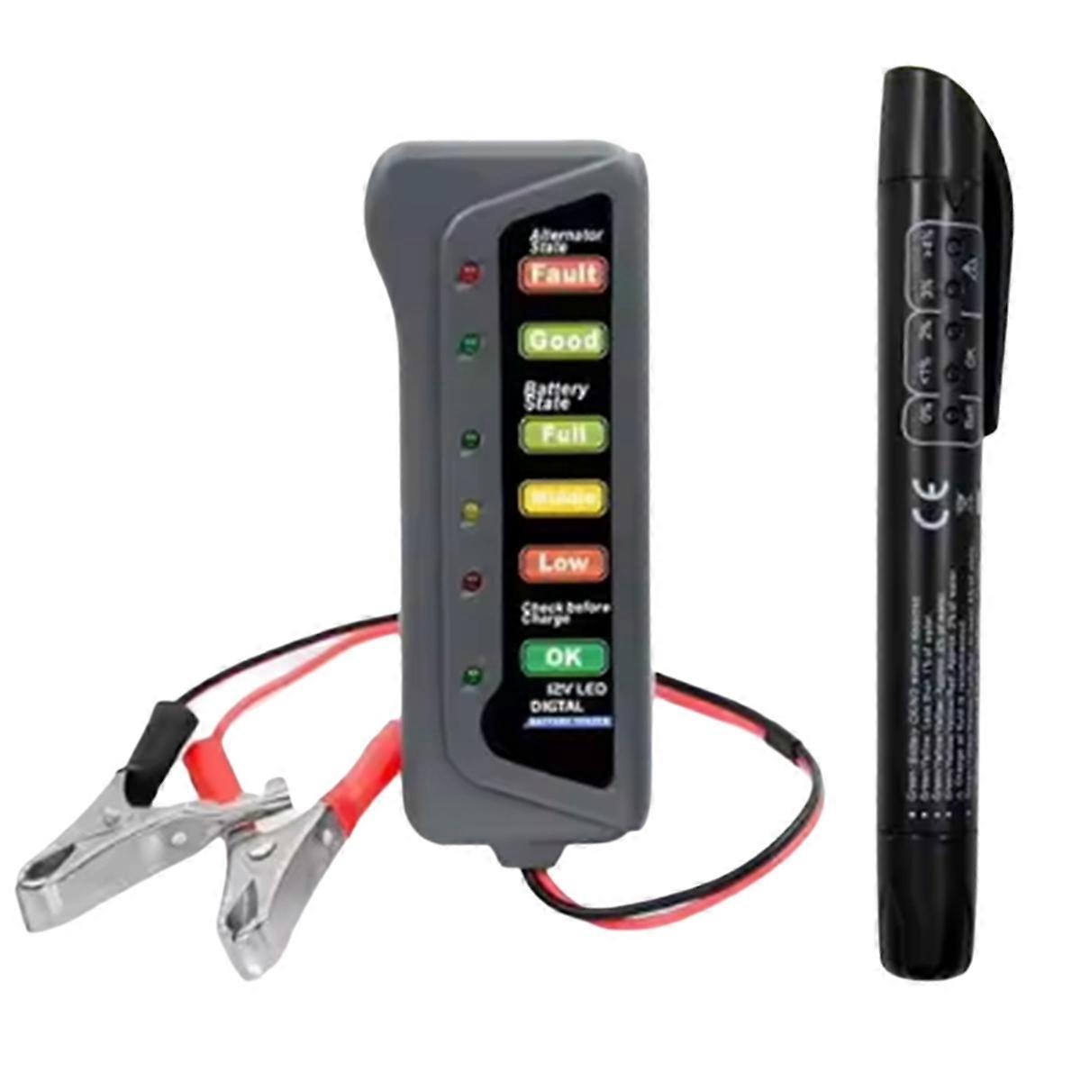 12V Digital Battery Alternator Tester with 6 LED Lights Display Battery Testers with Brake Fluid Tester