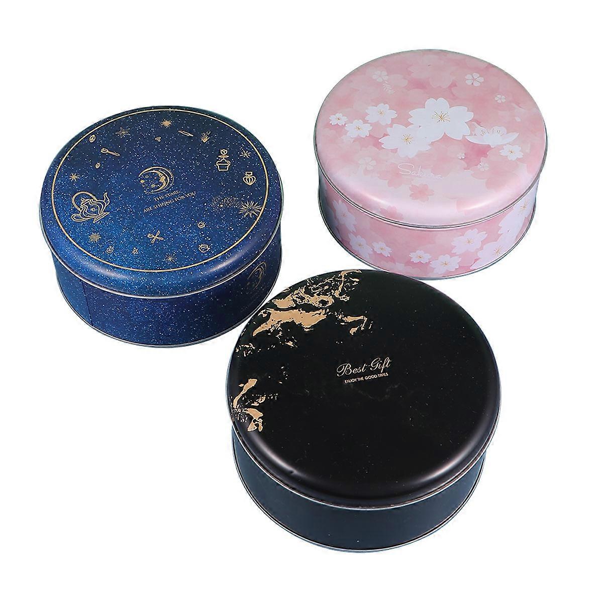 Candy Boxes Empty Iron Box for Food Storage Round Design Black 3Pcs