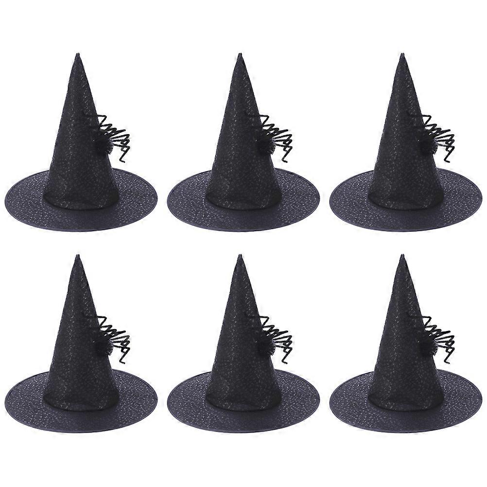 6pcs Halloween Witch Hats Black Wide Brim Fabric with Embossed Spider Design for Costume, Carnivals & Cosplay Accessories