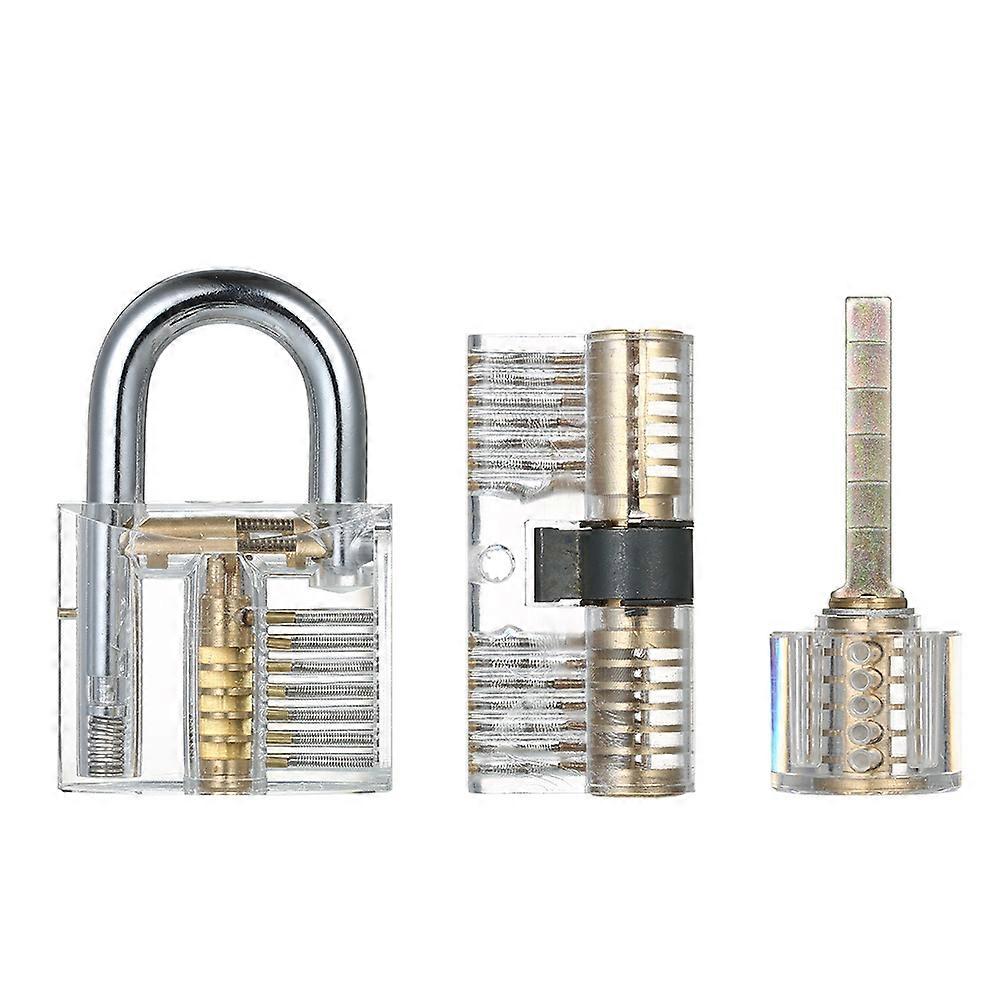 15pcs Picking Set Kit Tool with Three Transparent Practice Training Padlock Lock for Locksmith Beginners and Professional