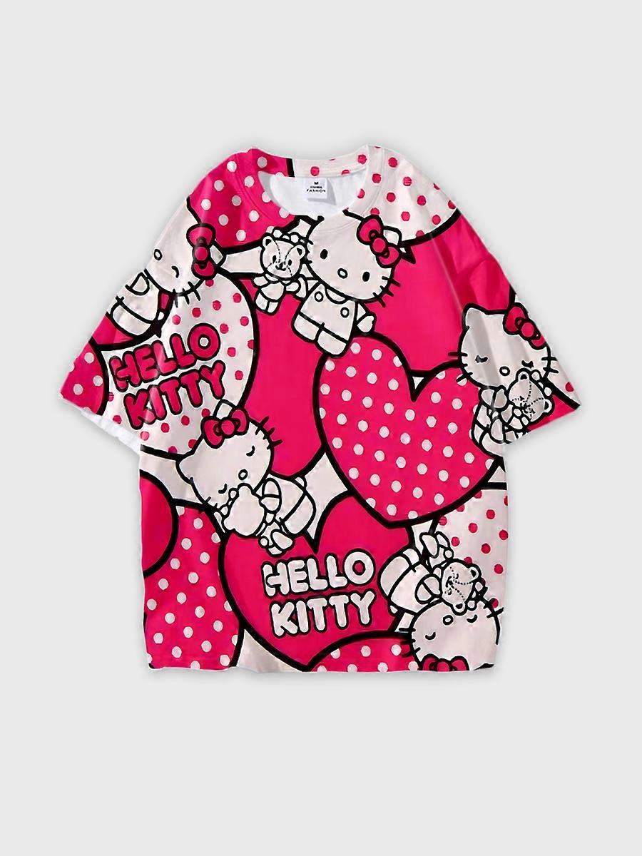 T-shirt girocollo Cartoon Pattern manica corta sciolta JW563