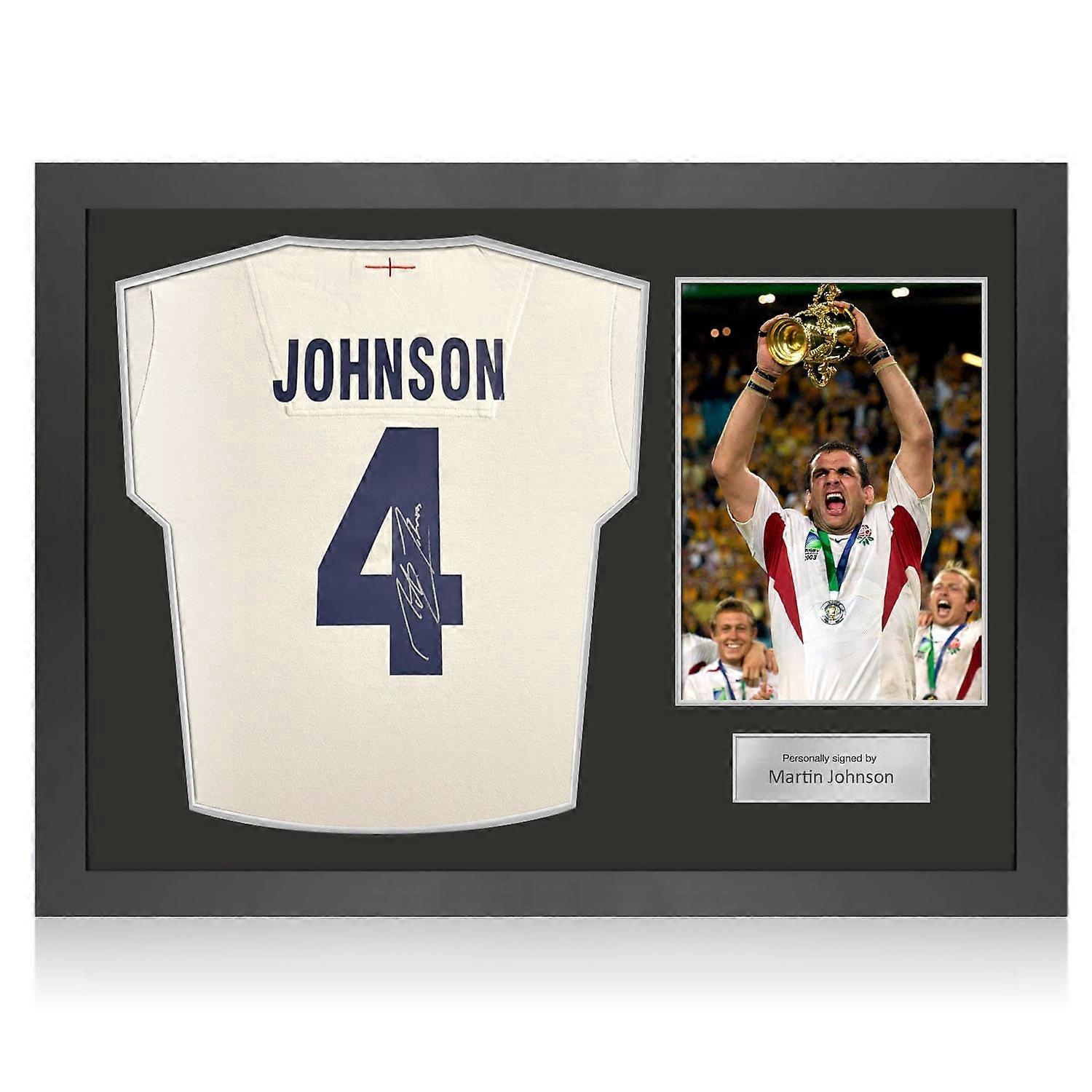 Martin Johnson Signed England Rugby Shirt: Johnson 4. Icon Frame