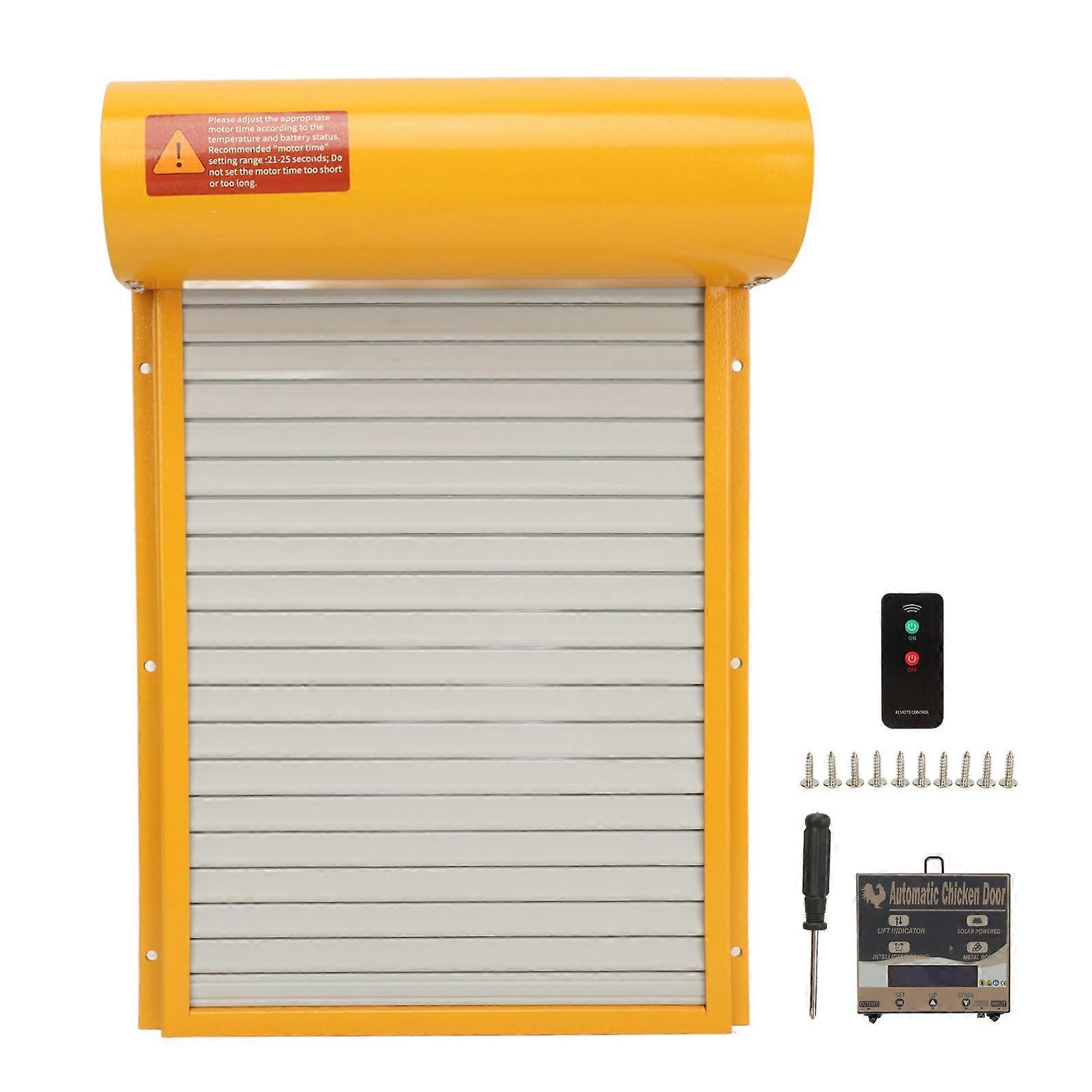 Automatic Chicken Coop Door Opener Battery Powered Timer Light Sensor Remote Control LED Display Manual Auto Chicken Door Yellow