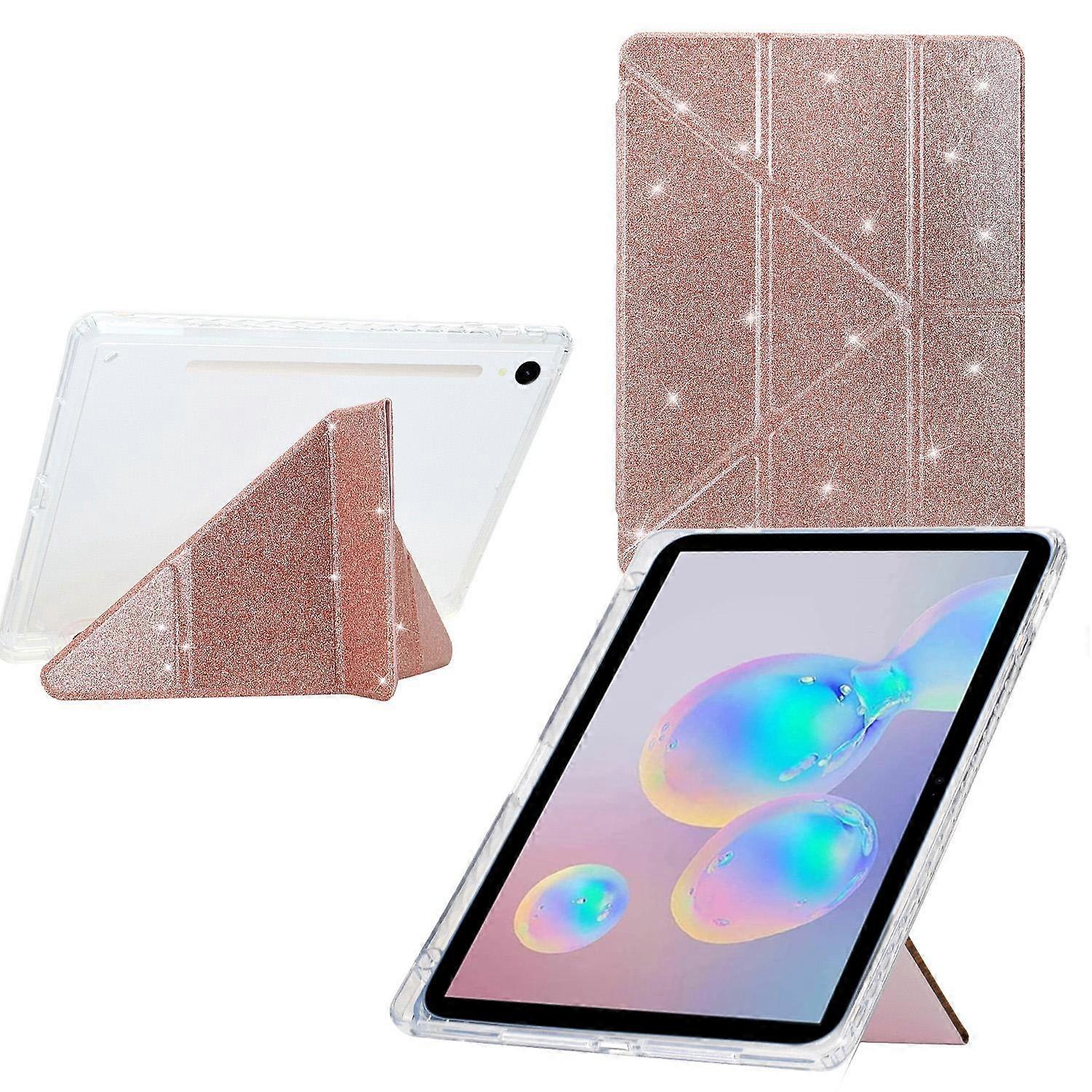 Y-Fold Klare Acryl-Glitzer-Smart-Tablet-Hülle aus Leder
