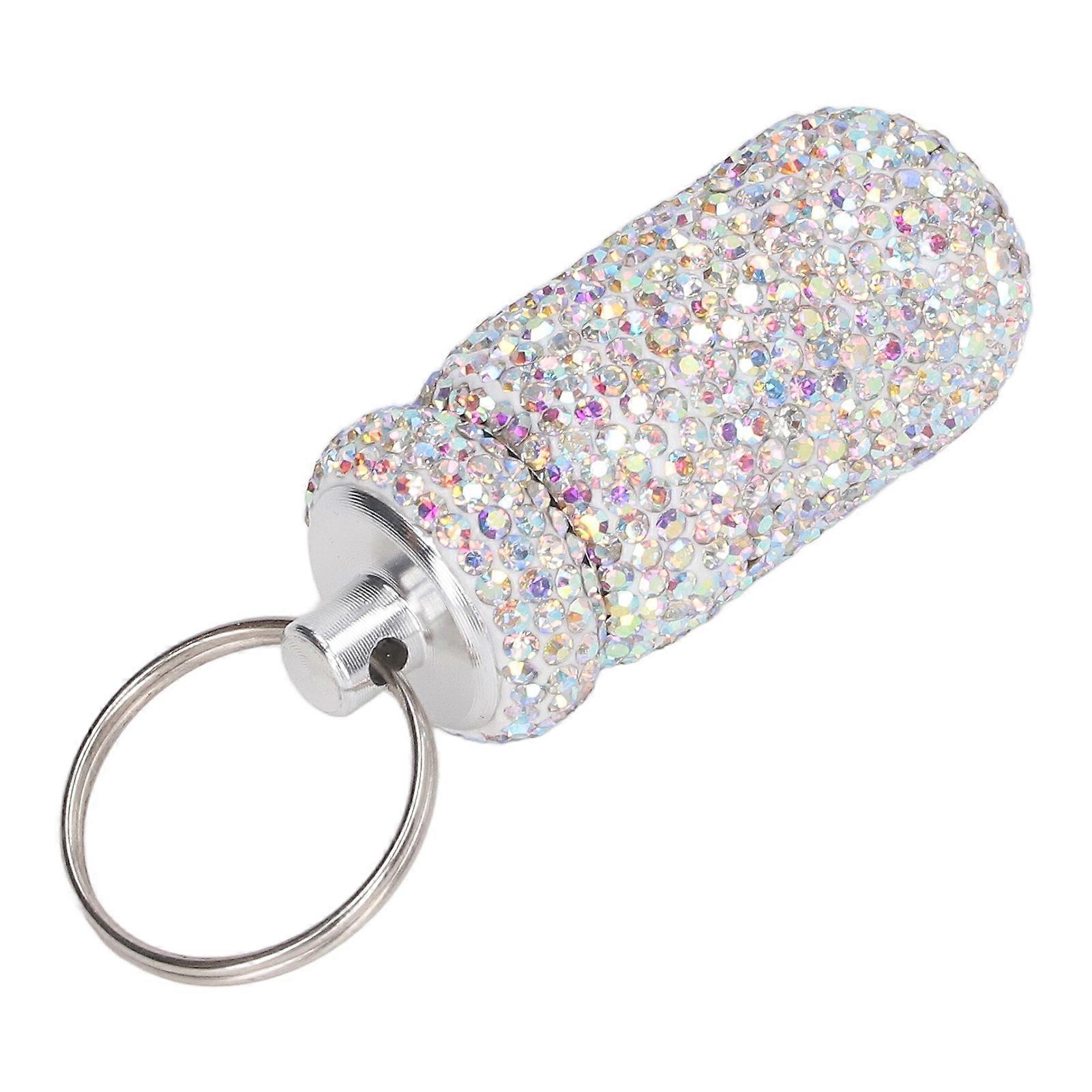 Rhinestone Medicine Bottle Container Aluminum Alloy Portable Capsules Storage Case Box with Keyring