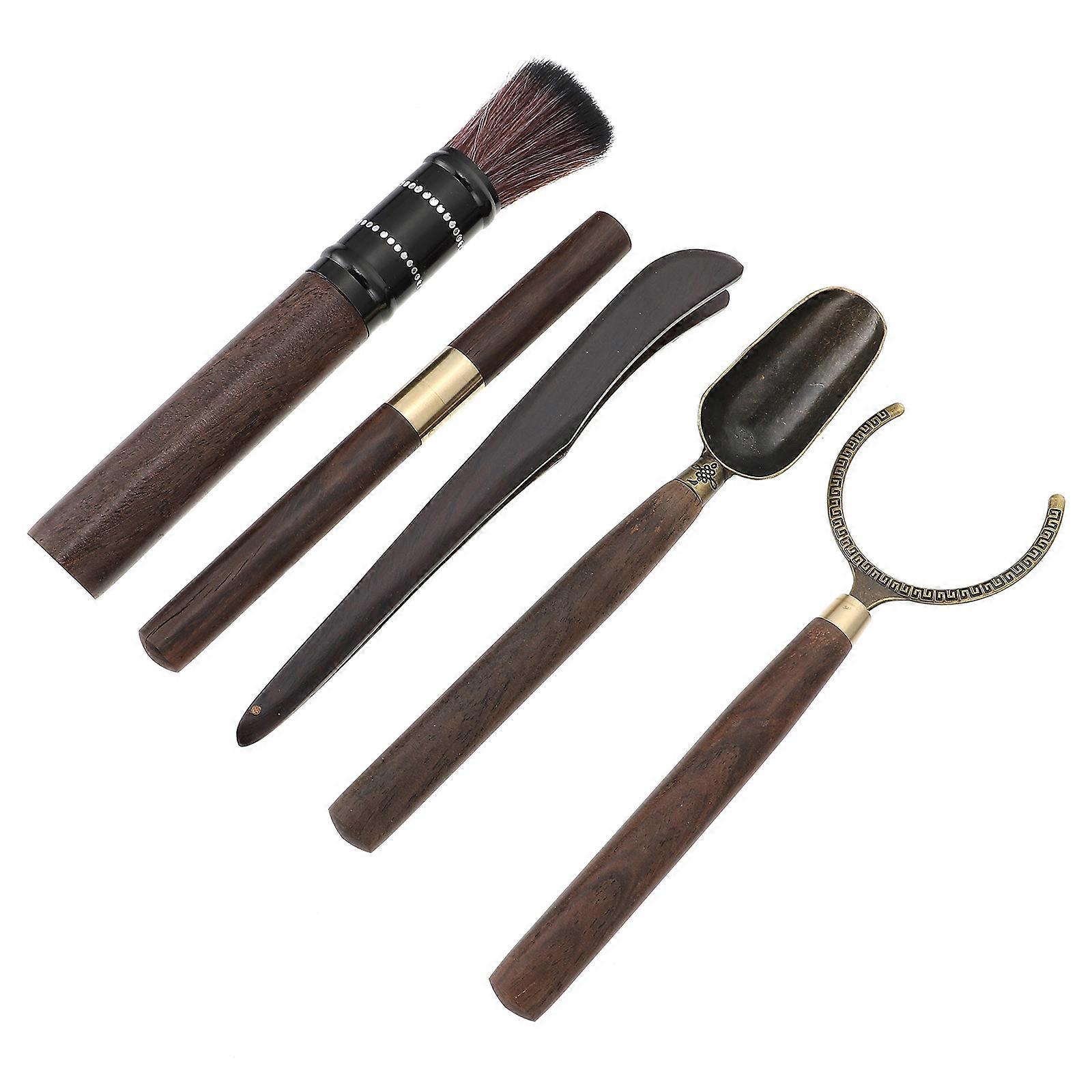 5pcs Tea Ceremony Accessories Set with Brown Copper Alloy Tools for Home Use Lightweight Compact