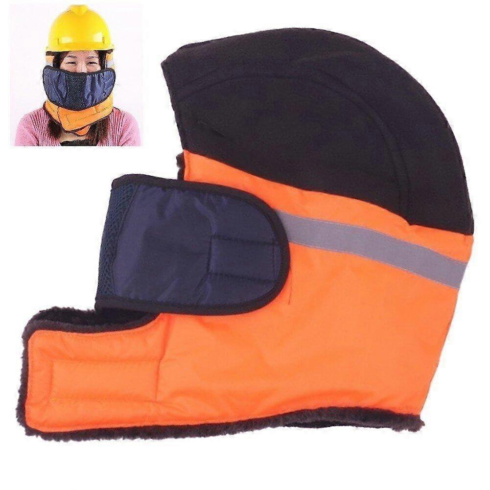 Winterfestes Helmfutter Warm Mütze für Baustellen, Winter-Baumwollmütze mit Maske in Orange, Winddicht und Atmungsaktiv