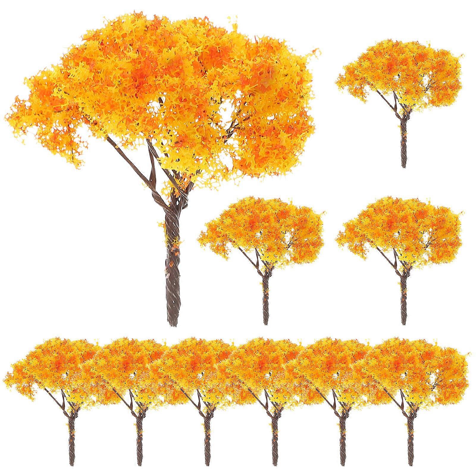 Miniature Tree Model Scenery Set Orange 7.00X7.00X6.00CM Modeling Decoration 10Pcs