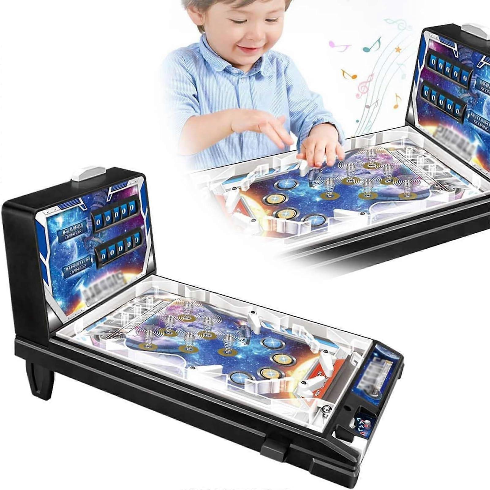 Mini Super Pinball Toy, Portable Table Pinball Machine with LCD Screen, Light and Sound Effects, for Children and Adults from 4 Years, Black
