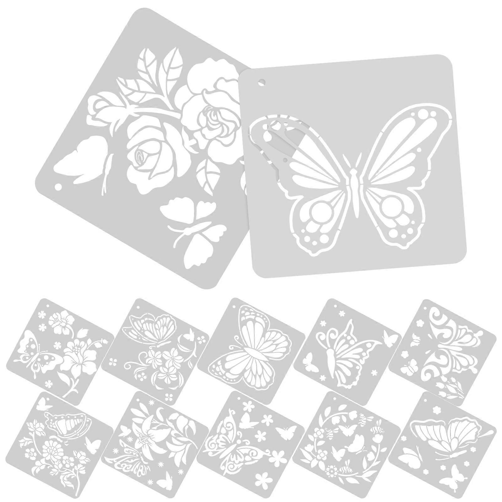 Craft Stencil Reusable Butterfly Stencil 12 Sheets For Wall Art Diy Projects 15X15cm White Pet 12Pack