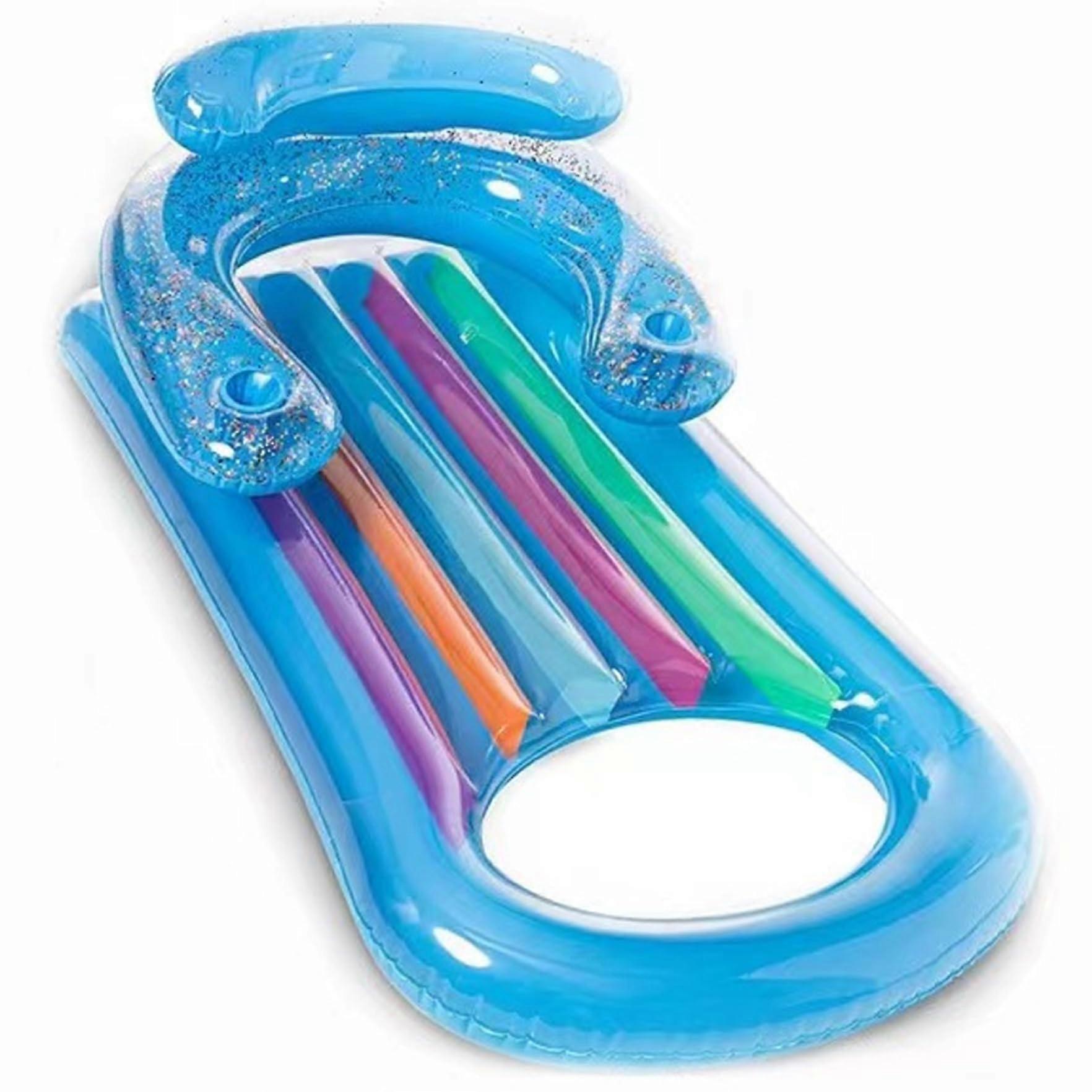 Inflatable Pool Lounger Float, 47 x 29.5 inches, PVC Pool Chair with Backrest and Cup Holder for Summer, Beach, Vacation, Blue