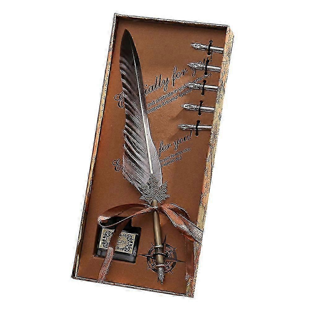 Retro Writing Quill Dip Pen With 5 Replacement Nibs, Dip Ink Bottle