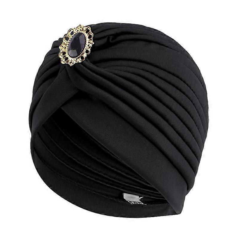 1PC Solid Color Summer Headwear Head-bands Muslim Indian Hats Retro Ethnic Sparkling Diamonds Sunscreen Hijab Turban Cap