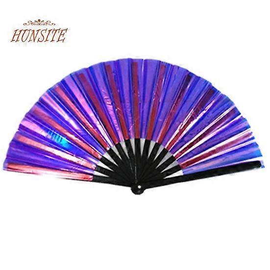 Folding Fan 13 Ribs Burr Free Brilliant Color Birthday Gift Transparent 13 Inch Large Shining Rave Hand Fan Performance Prop
