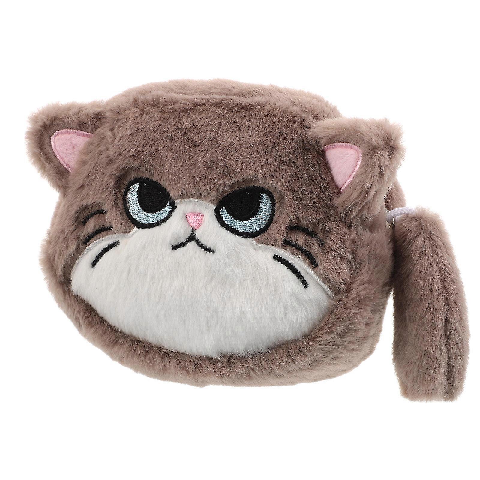 Cute Cat Wallet Khaki Soft Scratch Protection Plush Coin Purse for Storage Use