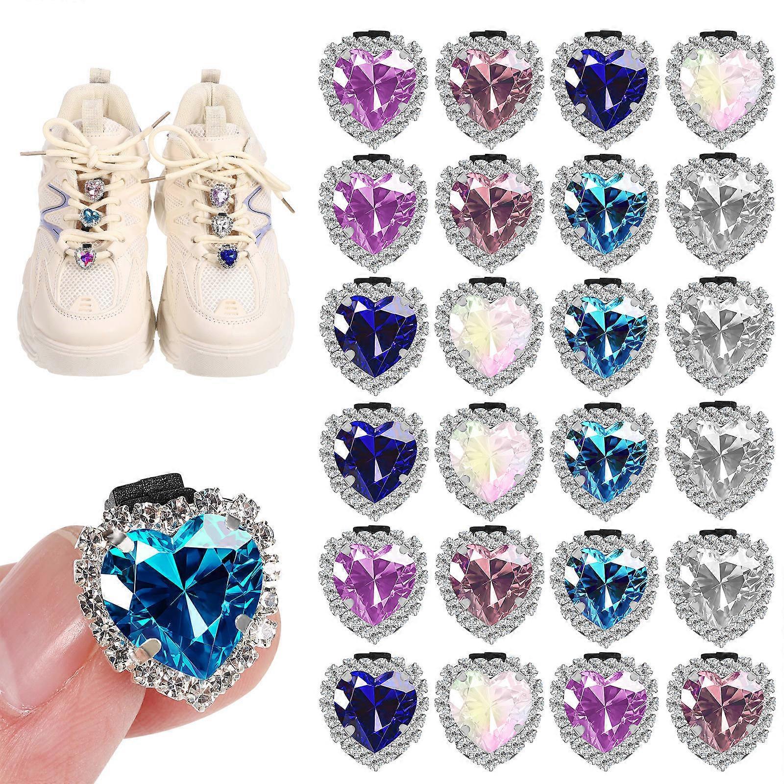 24 Pcs Bling Shoe Charms with Glass for Sneakers Boots Multi Color Aluminum Alloy