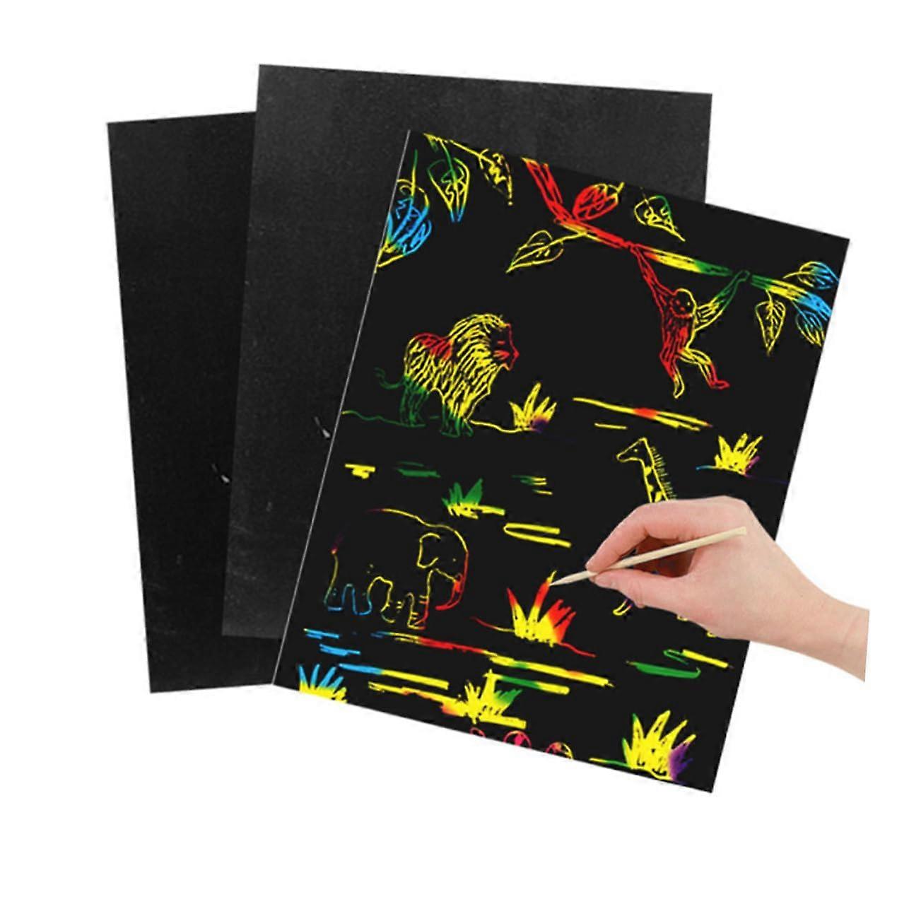 Scratch Paper Set for DIY Graffiti with Bamboo Pens, Creative Painting Toy for Preschool, Promotes Creativity and Concentration