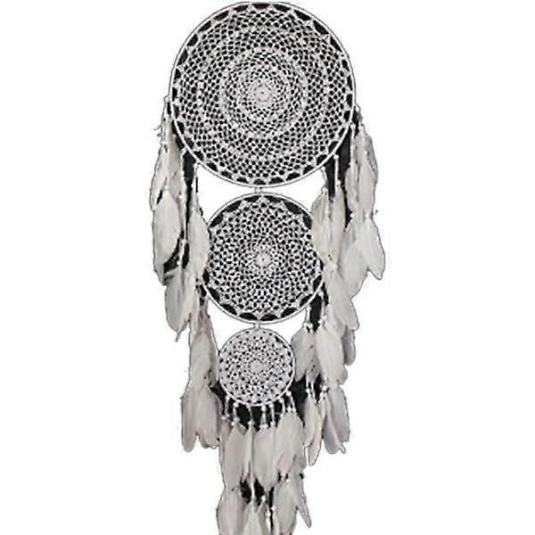Extra Large avec 3 cercles Plume blanche Décoration suspendue en macramé
