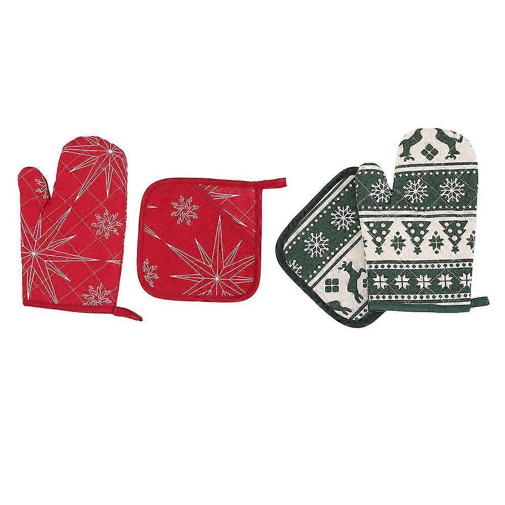 Heat Resistant Oven Gloves 2 Pack – Non Slip Kitchen Mitts for Baking and Oven Use with Hanging Design – Red and Green Insulated Pads