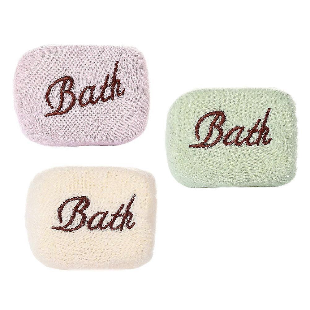 3Pcs Baby Bath Sponges Simple Design for Bathing Infants in Beige Color 12x8cm with Anti-dropping Hanging Rope