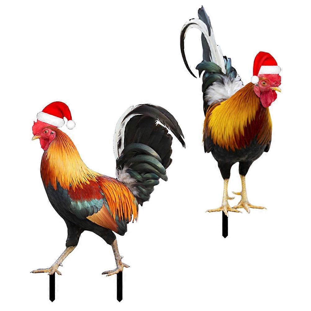Christmas Chicken Statues 2Pcs Chicken Statue Garden Ornament Outdoor Use Realistic Appearance Weather-resistant