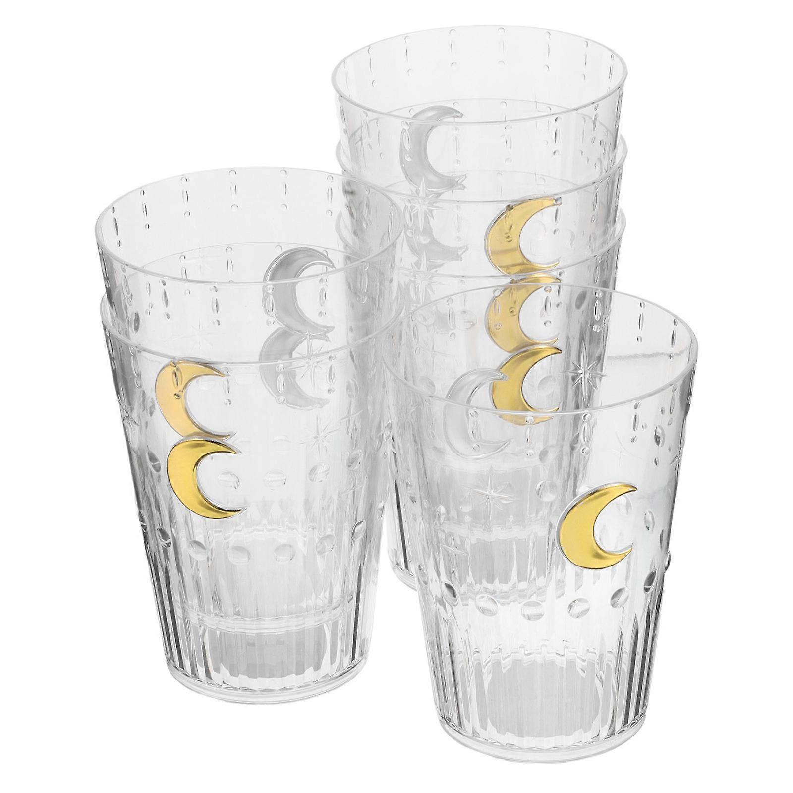 6Pcs Round Acrylic Glassware With Moon Pattern Ideal For Family Members Suitable For Various Beverages At Home Use Party Dining