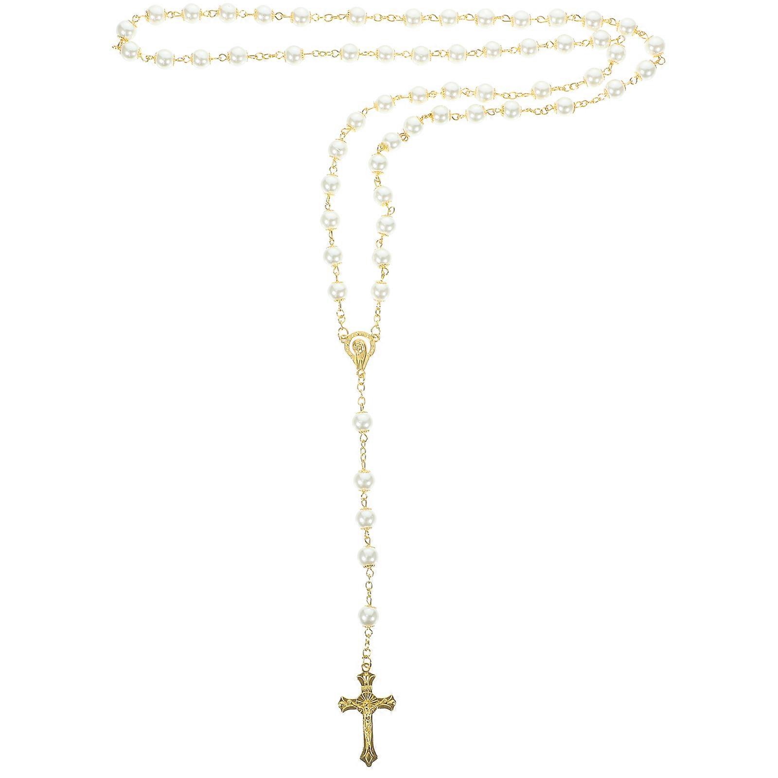 Delicate Golden Cross Necklace with Artificial Pearl and Alloy for Decoration Adjustable Size