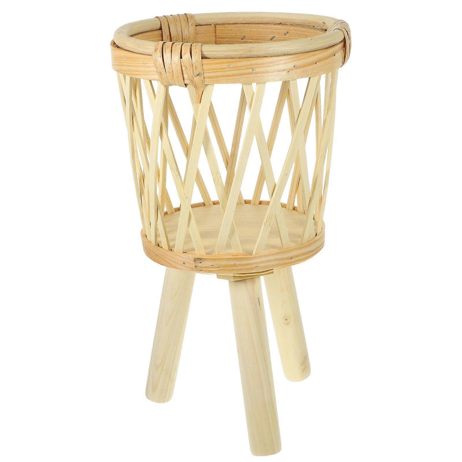 Bamboo Woven Plant Basket for Storage Use Beige Tripod Design Stable and Durable 12.5x12.5x20 inches