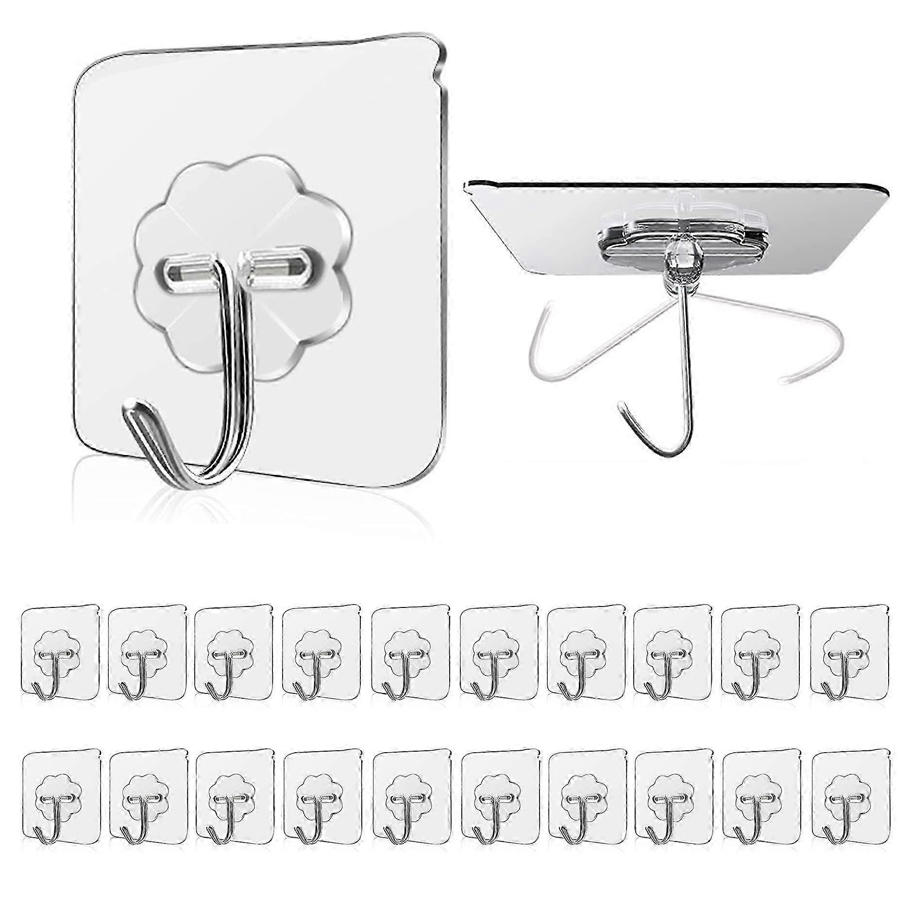 Clear Seamless Hooks, 33 lbs Max, 20 Pack