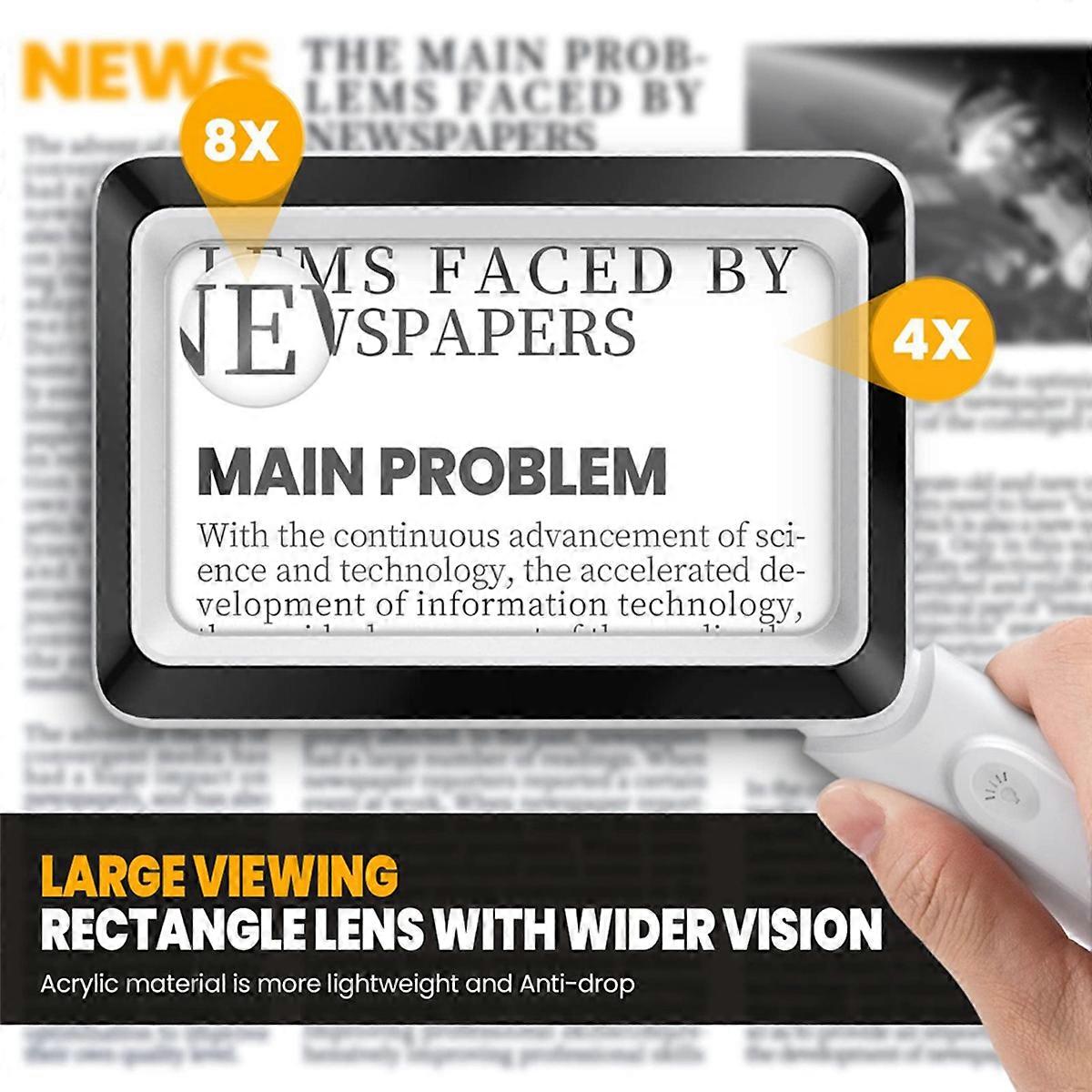 2pcs 4X Rechargeable Magnifying Glass with Light 20LEDs, Handheld Rectangular Page Lighted Magnifier