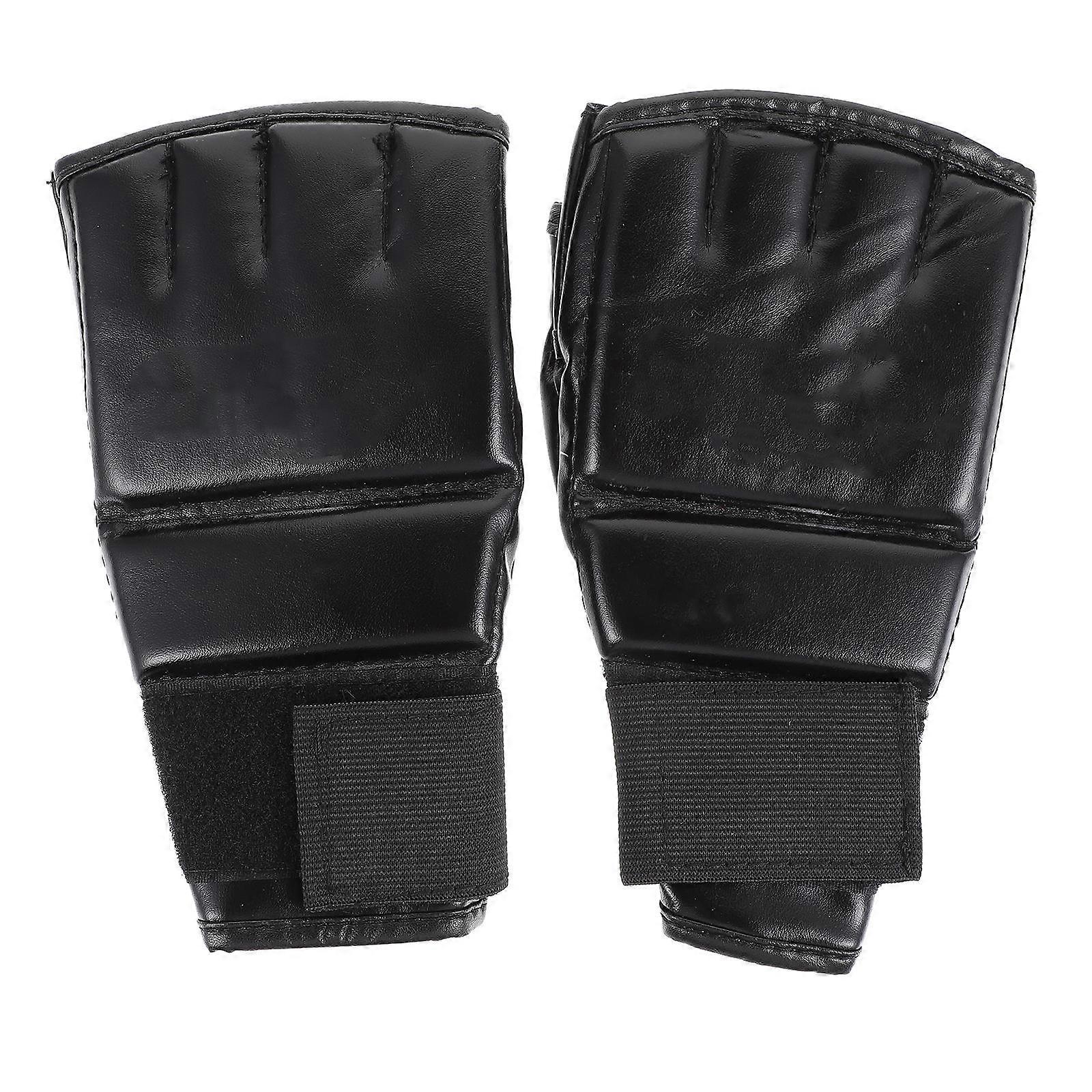 Black Training Gloves for Sports Use Durable PU Material Adjustable Wristband 1 Pair