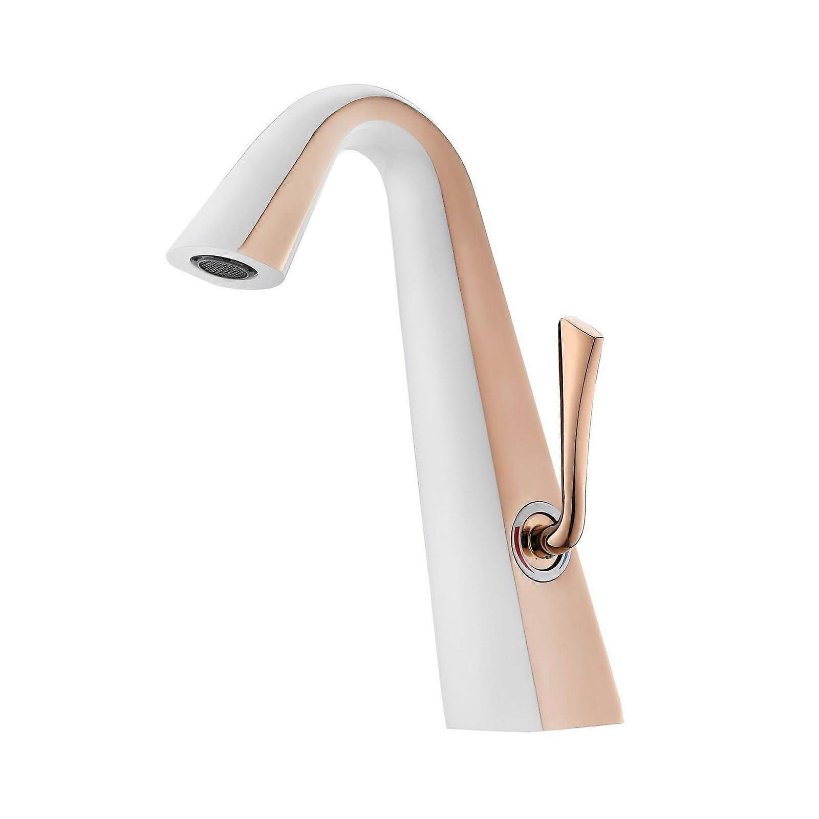 Bathroom Faucet 1 Hole, Modern Single Handle Brass Sink Mixer Tap, Hot and Cold Water for RV Bar Laundry White Gold