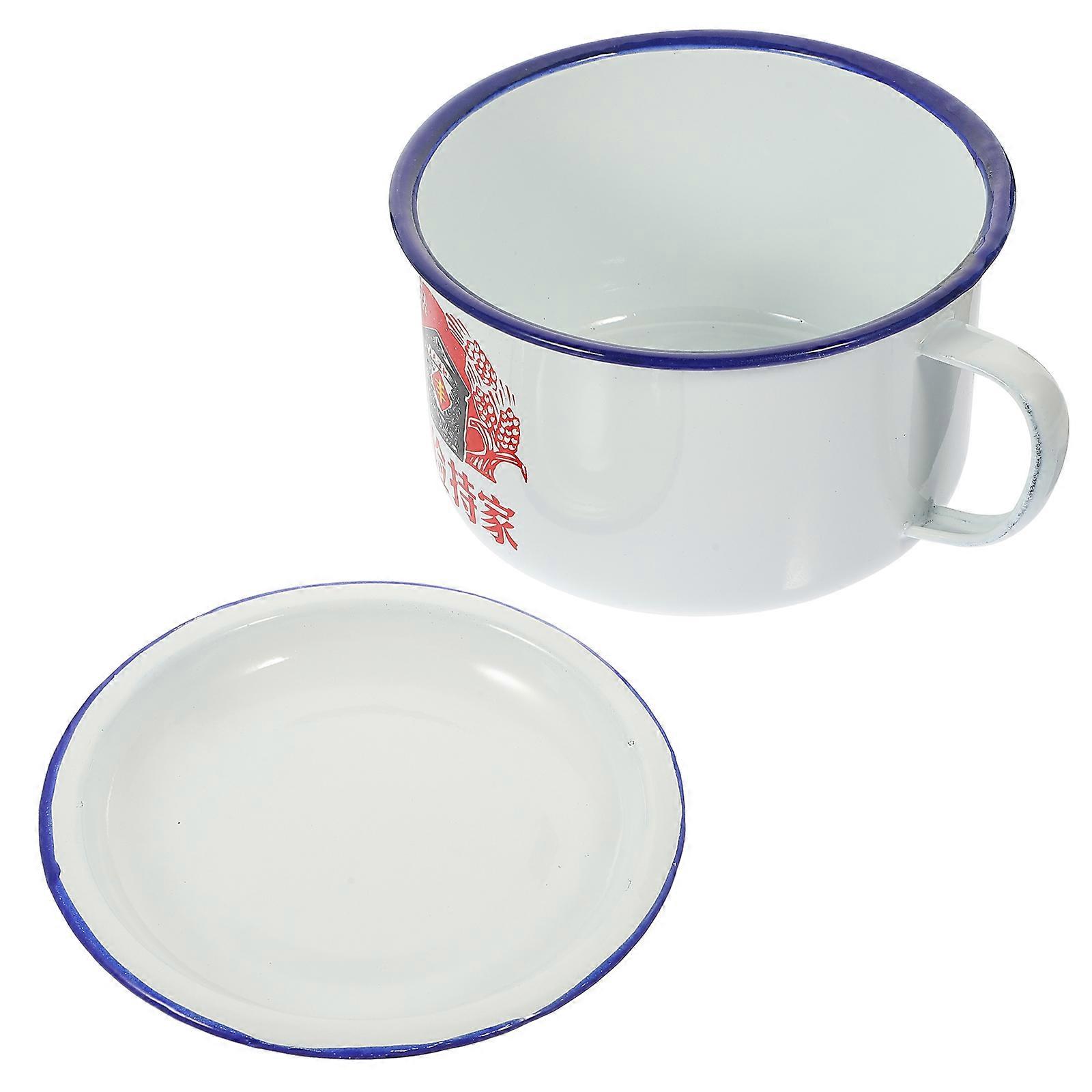 Retro Style Enamel Bowl with Handle for Home Multi Color 1 Set Snack Noodle Bowl 6.3 Inches