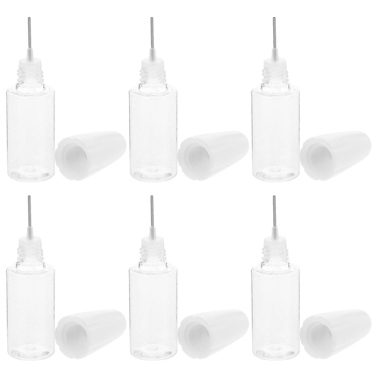 6pcs Transparent PET Needle Applicator Bottles with Fine Tip for Precise Liquid Dispensing – Durable, Portable Squeeze Bottles for Travel and Outdoor