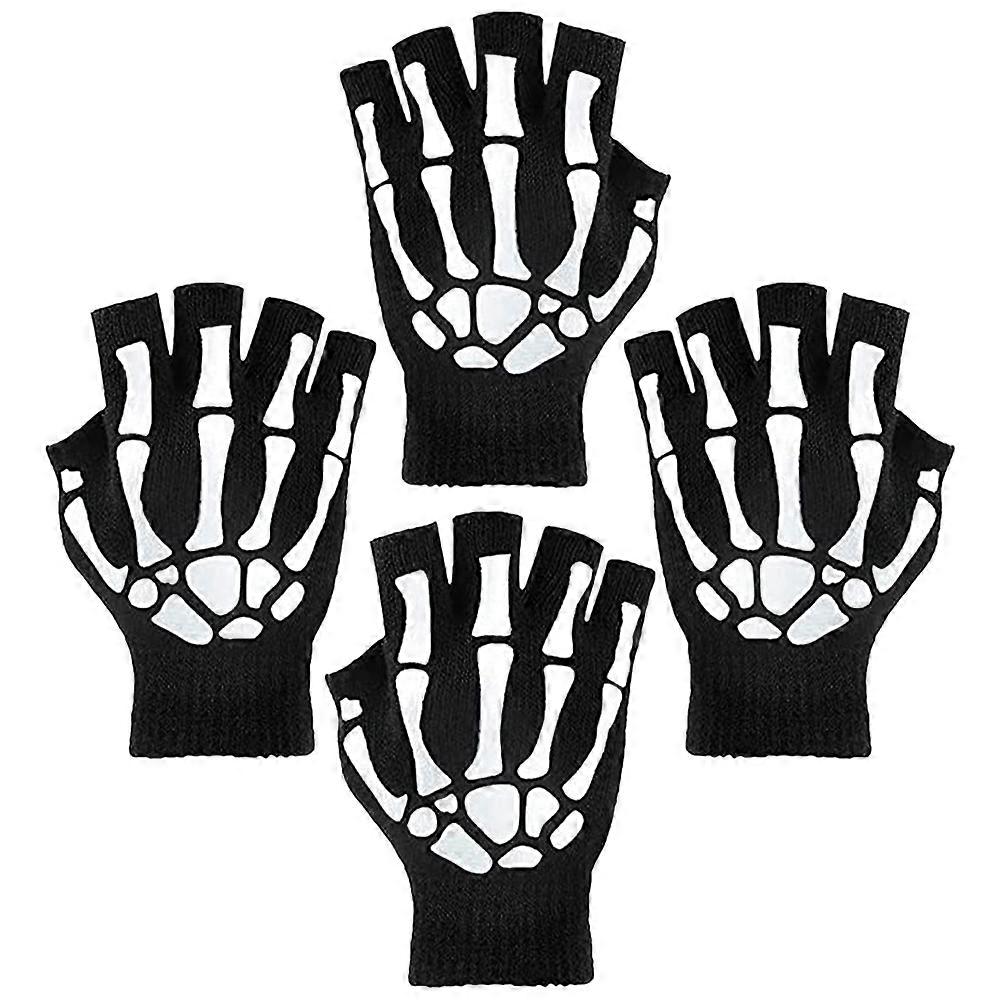 Luminous Skull Gloves for Halloween Warm Half Finger Costume Accessory for Parties & Festive Occasions