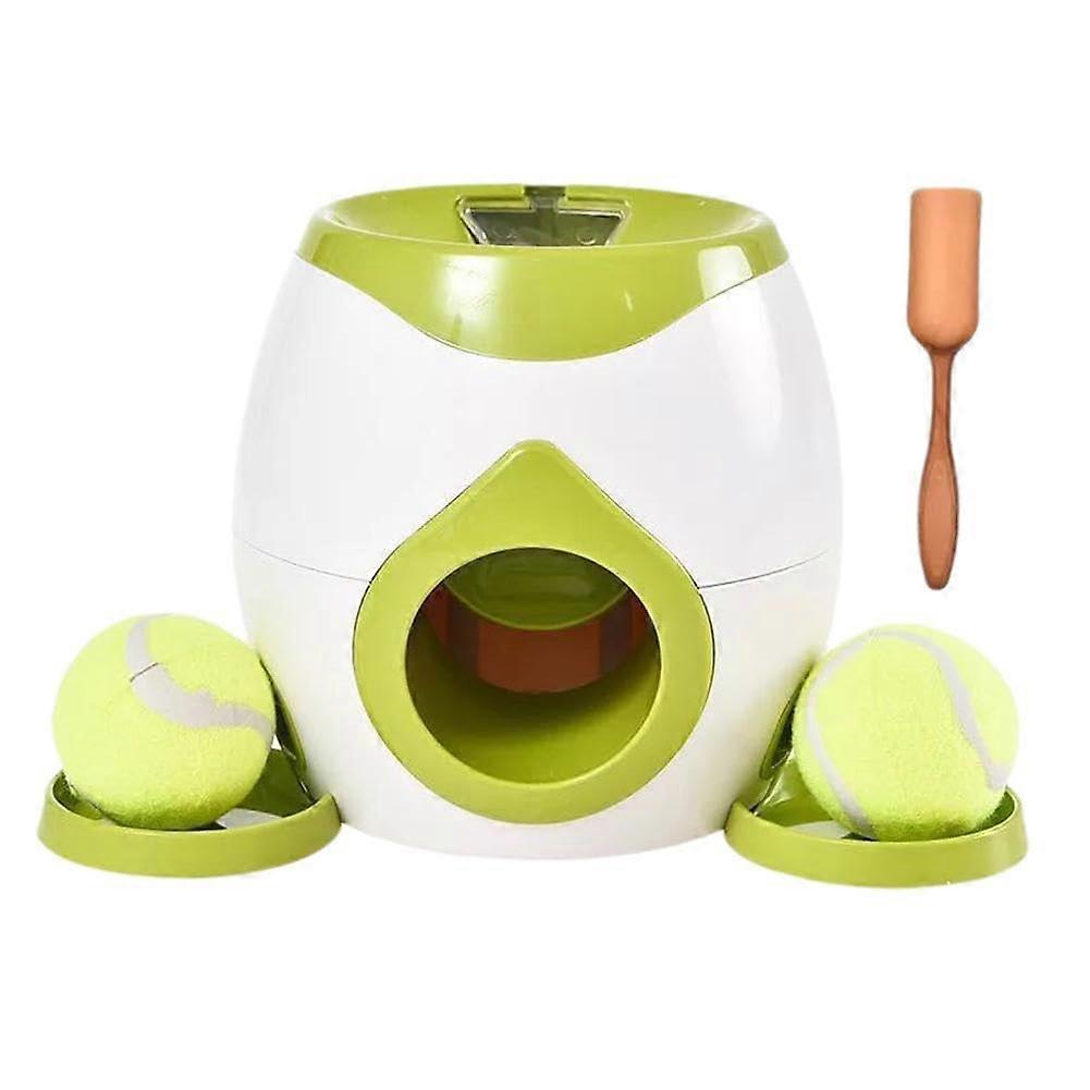 Automatic Pet Feeder Dog Training Launcher with Interactive Fetch Tennis Ball Roller Accessory Green Color