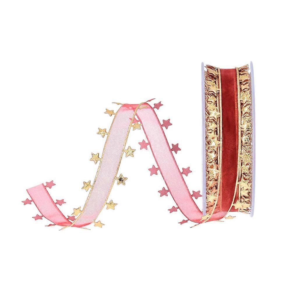 Craft Making Ribbon Pentagram Pattern Gift Packaging Polyester Golden for Gift Wrapping 1roll