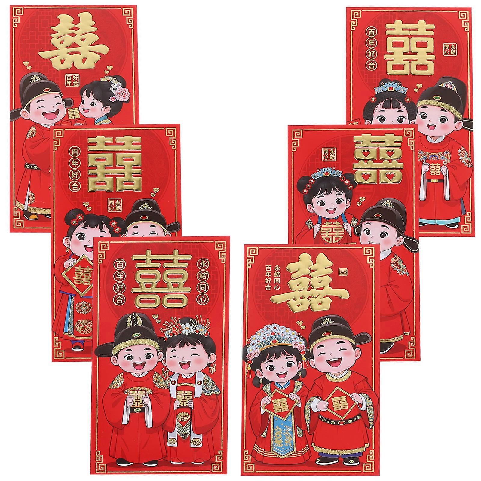 6pcs Traditional Chinese Red Envelopes for Weddings – Unique Cultural Money Holders with Charming Designs for Celebrations
