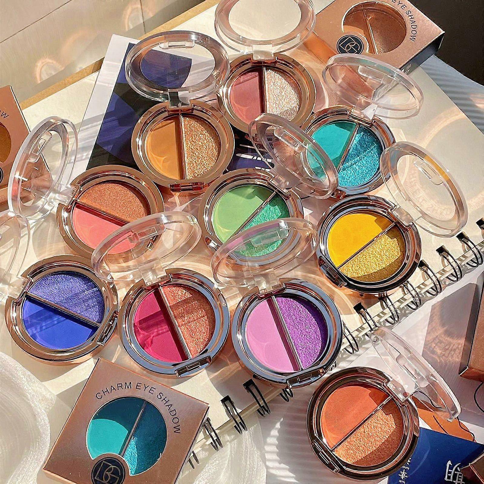 BEAUTY GLAZED Double Colors Eyeshadow Palette High Pigmented Glitter Matte Eyes Shadow Portable 10