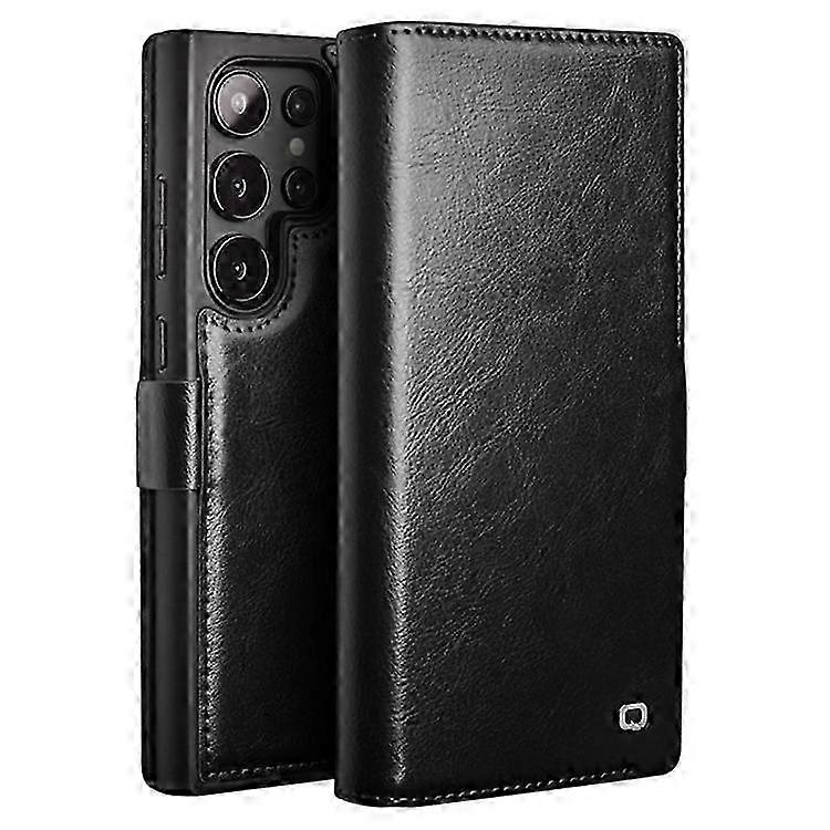 Qialino Compatible For S25 Ultra Case Cow Wallet Phone Cover With ClosureBlack